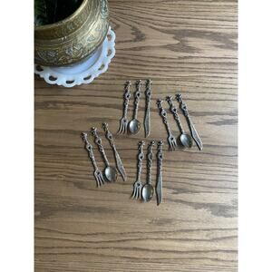 Vintage Italian Silver Plate Demitasse Spoon Fork Knife Sets Cherubs set of 4